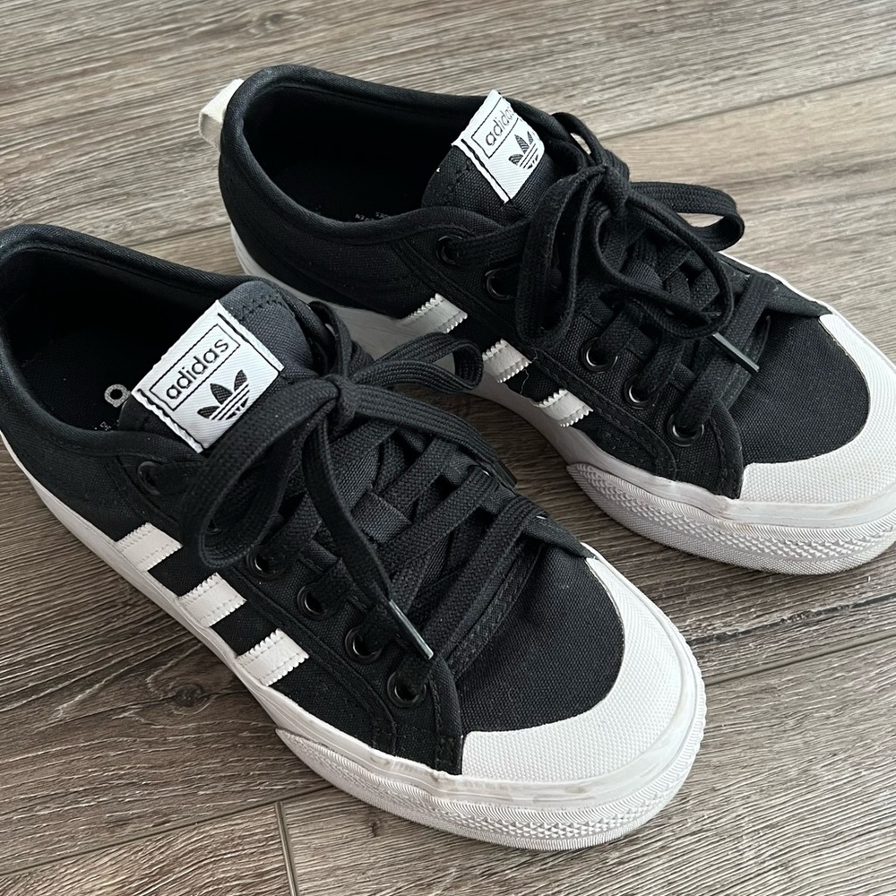 Adidas Black and White Platform Sneakers